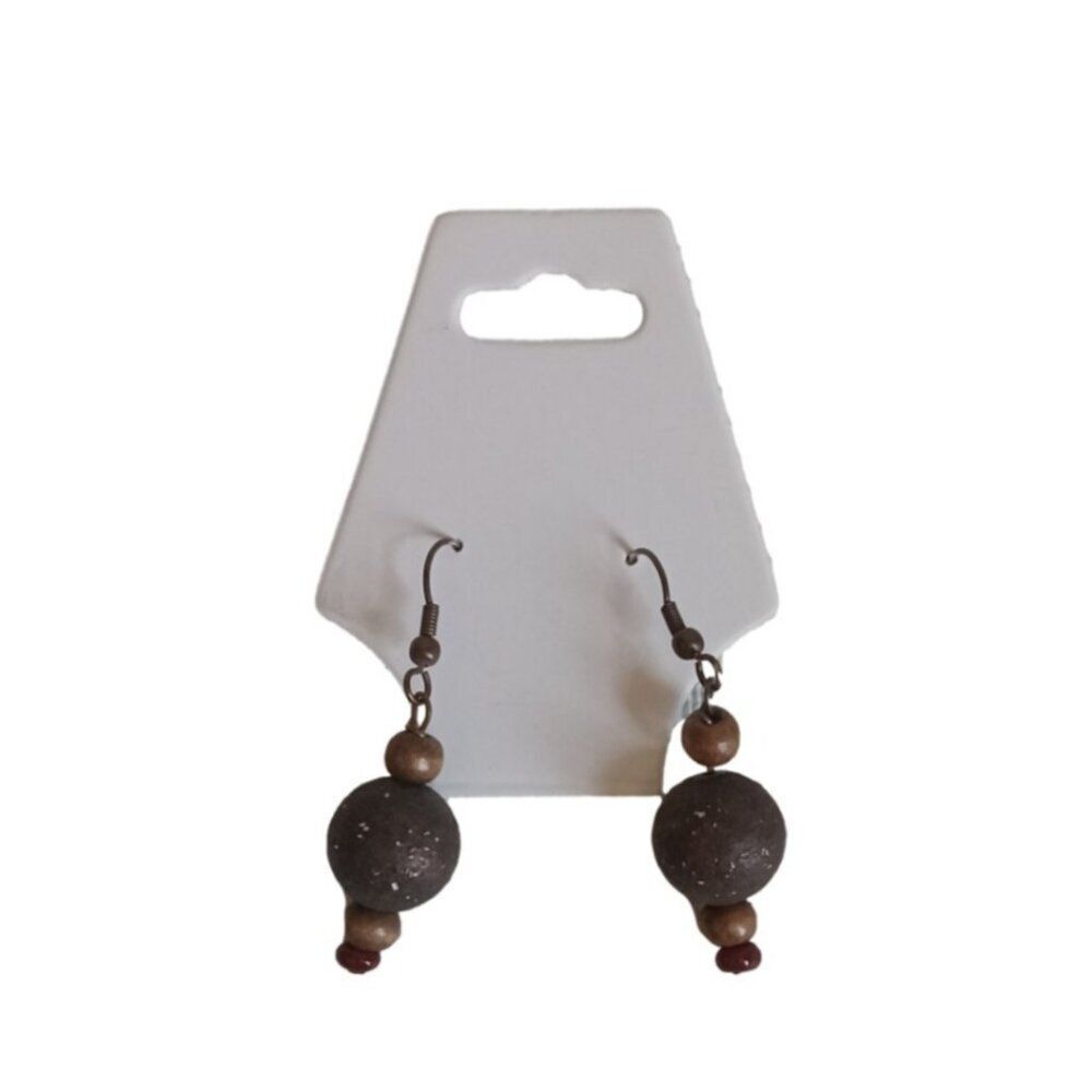 Shades of Brown Assorted Wooden Beaded Dangle Drop Style Bohemian Earrings
